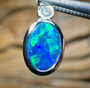 14k White Gold - Queensland Boulder Doublet Opal Pendant with Diamond - Opal Whisperers