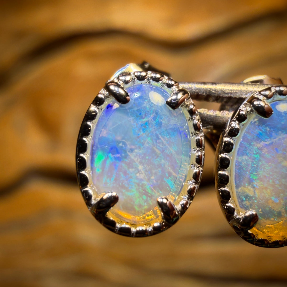 Sterling Silver - South Australian Crystal Opal Stud Earrings