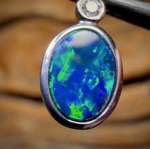 14k White Gold - Queensland Boulder Opal Doublet Pendant Bargain