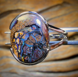 Sterling Silver - Solid Tribal Boulder Opal Ring