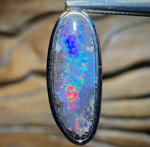 Sterling Silver - SOLID Australian Boulder Opal Pendant. Reds and Purple