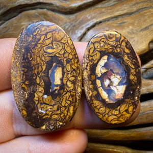 TGIF 111.9cts - Yowah Nut Partial Crystal Centre Pair Polished