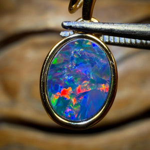 Sterling Silver Gold Plated - Queensland Boulder Opal Doublet Pendant