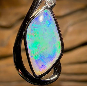 14k White Gold - Solid South Australian Crystal Opal Pendant