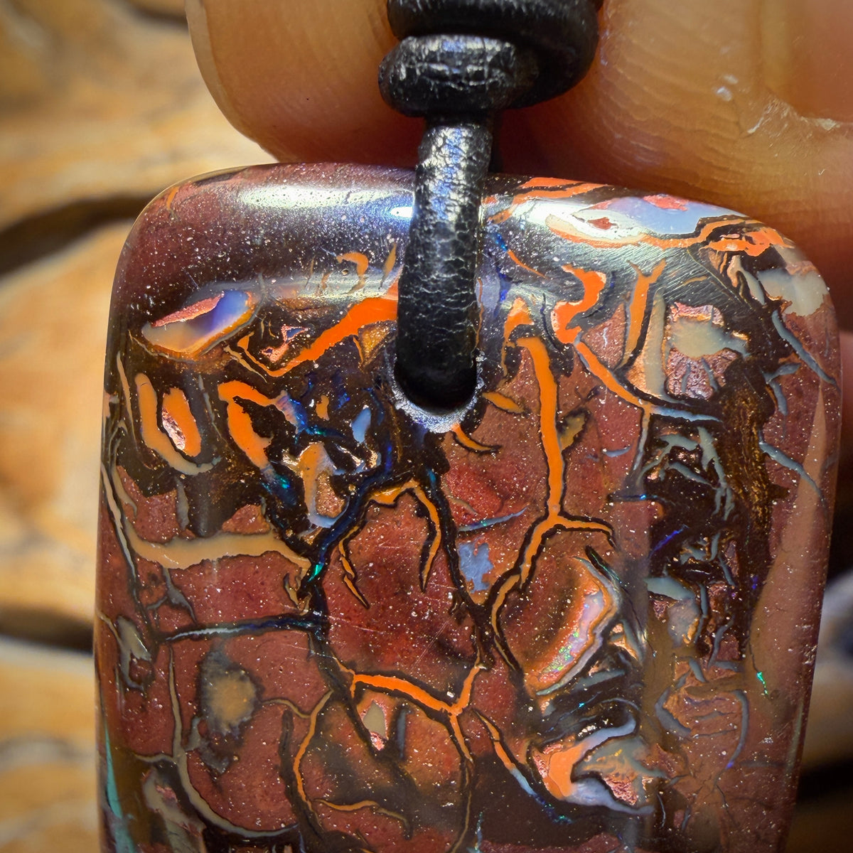 Half Price Card! 31 x 24mm - Drilled Tribal Queensland Boulder Opal Necklace