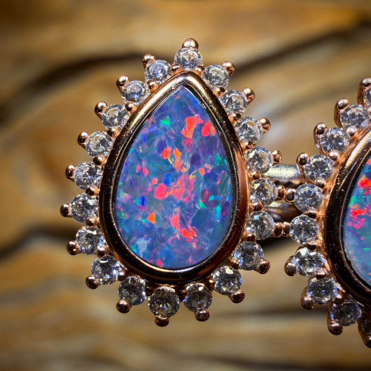 Sterling Silver Rose Gold Plated - Australian Boulder Opal Doublet Stud Earrings