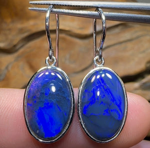 18k White Gold - Australian Black Opal Hook Earrings - Opal Whisperers