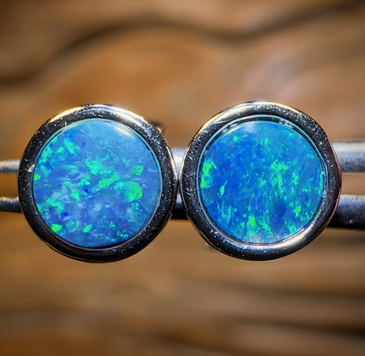Sterling Silver - Australian Boulder Opal Doublet Stud Earrings Blue/Green. Bulk Listing