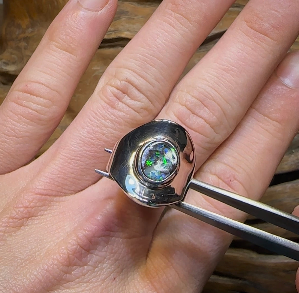 Silver Solid Boulder Australian Opal Ring - Opal Whisperers