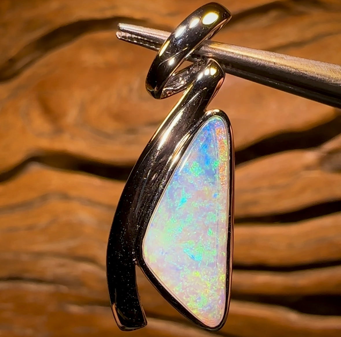 14k White Gold - Solid South Australian Crystal Opal Pendant