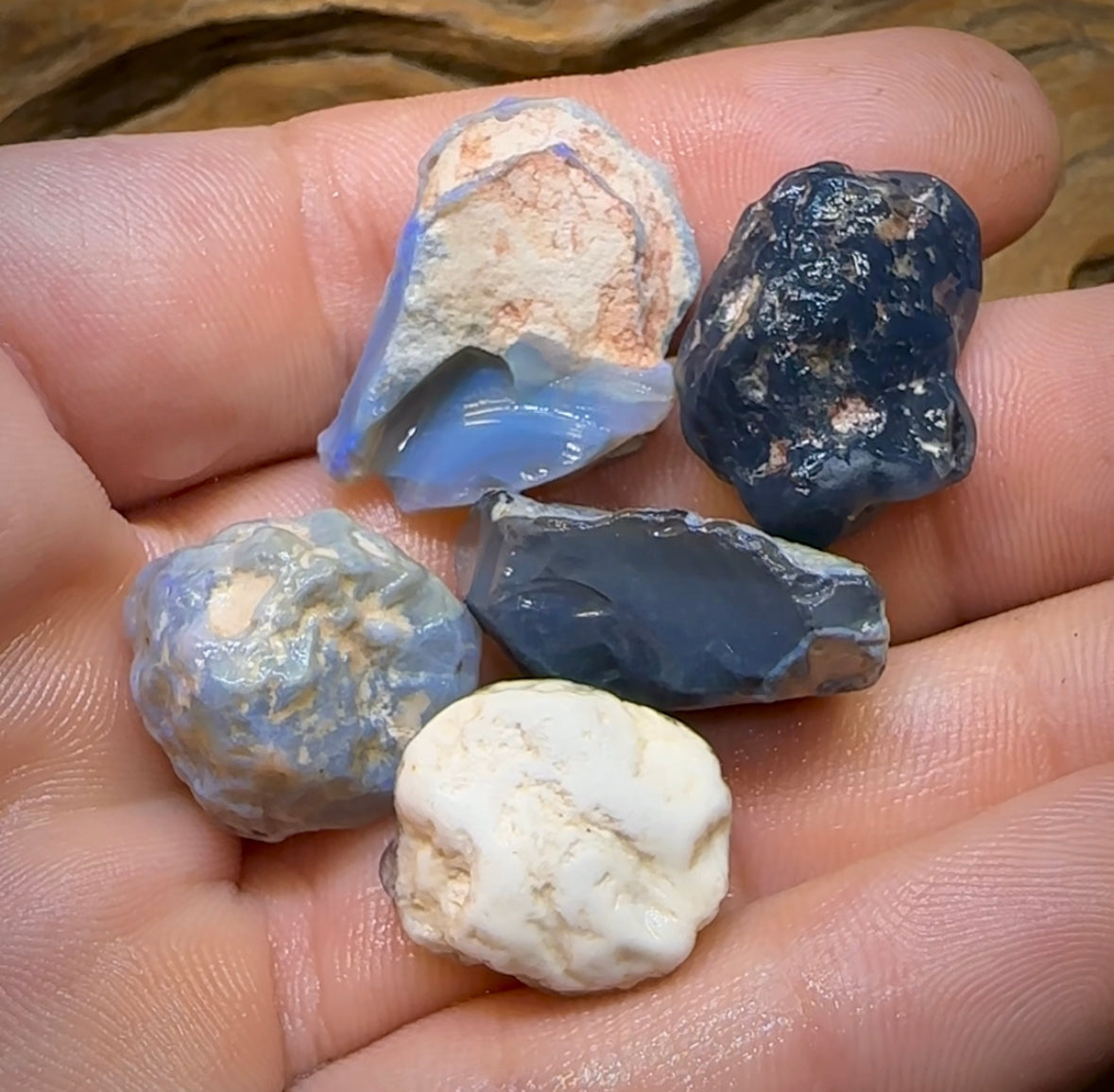 98.8cts - 4x Lightning Ridge Crystal, Dark and Black Opal Rough - Opal Whisperers