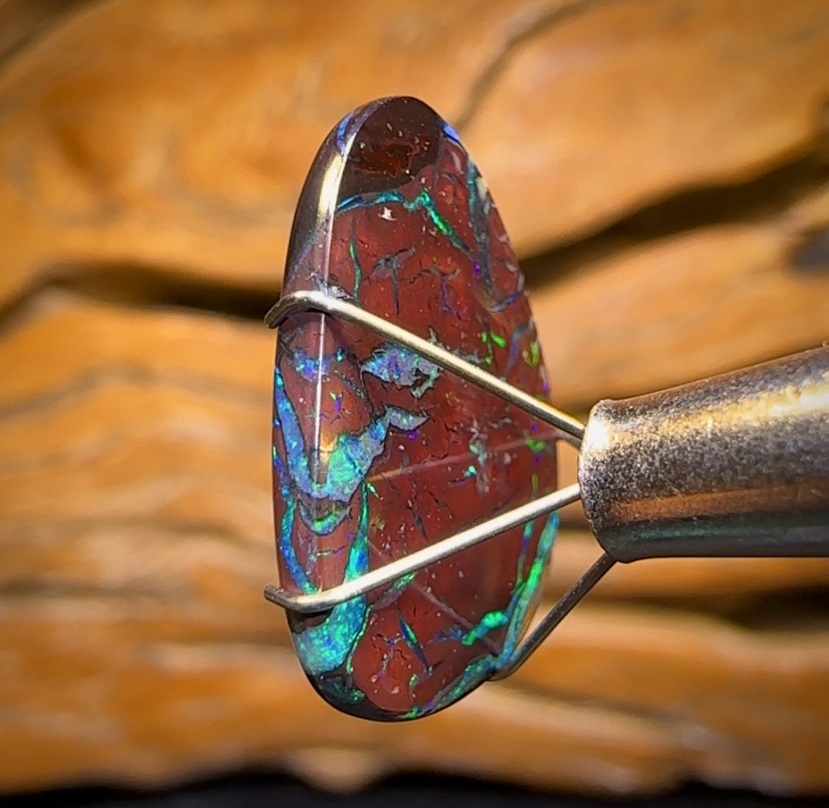 7.7cts - Electric Green on Desirable Red Ironstone Tribal Australian Boulder Opal from Yowah