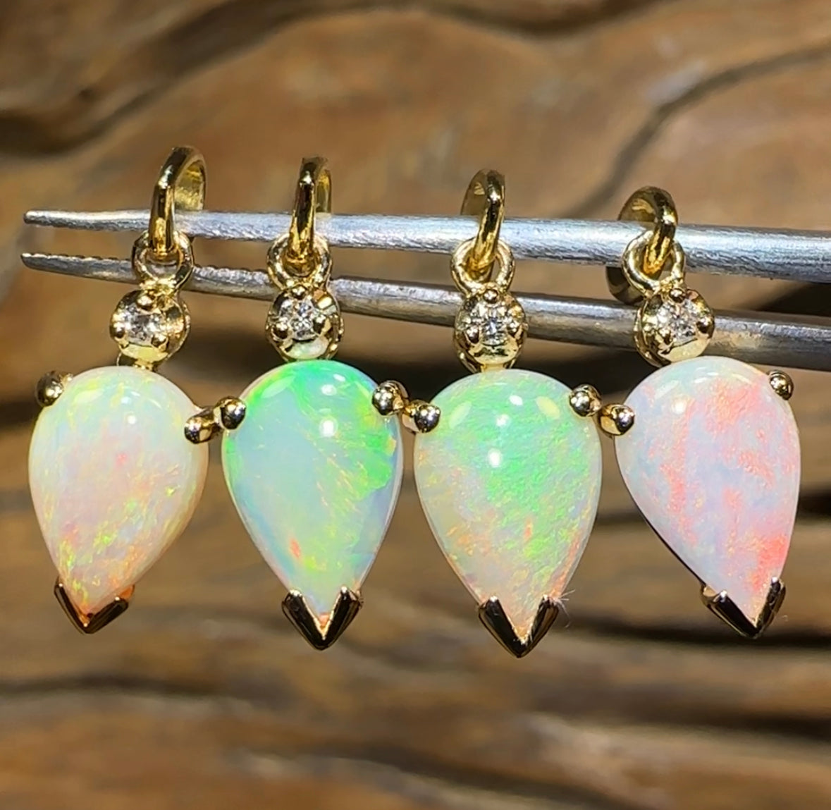 18ct Gold - Claw/Bezel set South Australian Crystal Opal Pendants - Opal Whisperers