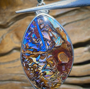 Sterling Silver - Tribal Yowah Solid Australian Boulder Opal Pendant - Opal Whisperers