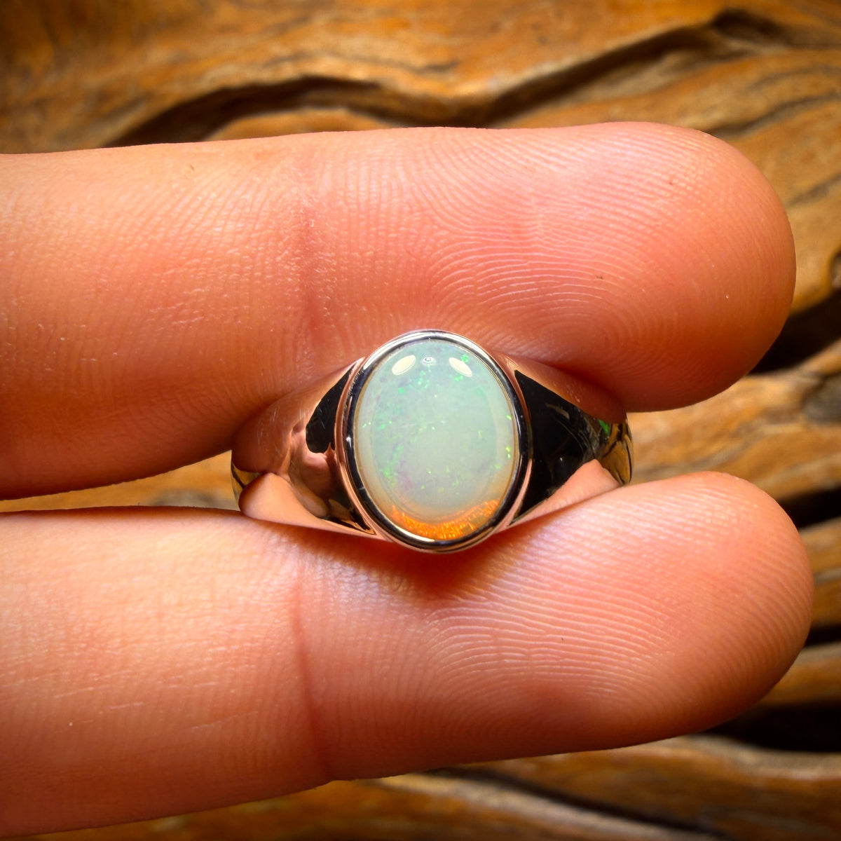 Sterling Silver  - Unisex Solid South Australian Crystal Opal Ring