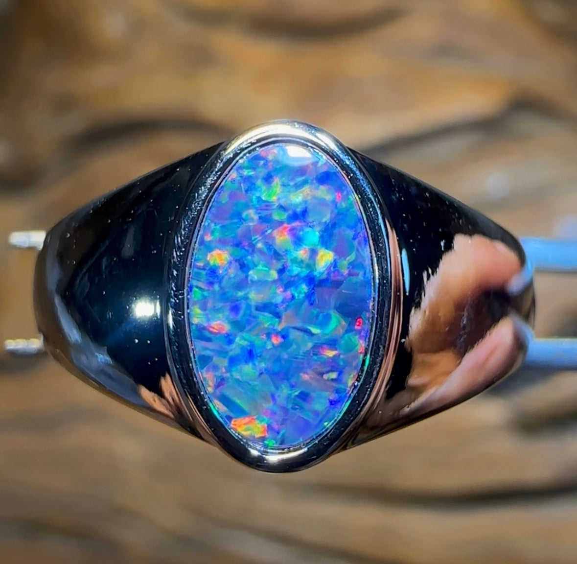 Unisex Classic St. Silver Opal Ring Oval - Opal Whisperers