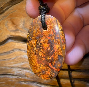 🔨 AUCTION 🔨 No Reserve 40 x 24mm - Drilled Boulder Opal Pendant w/ Eco Friendly Vegan Cord