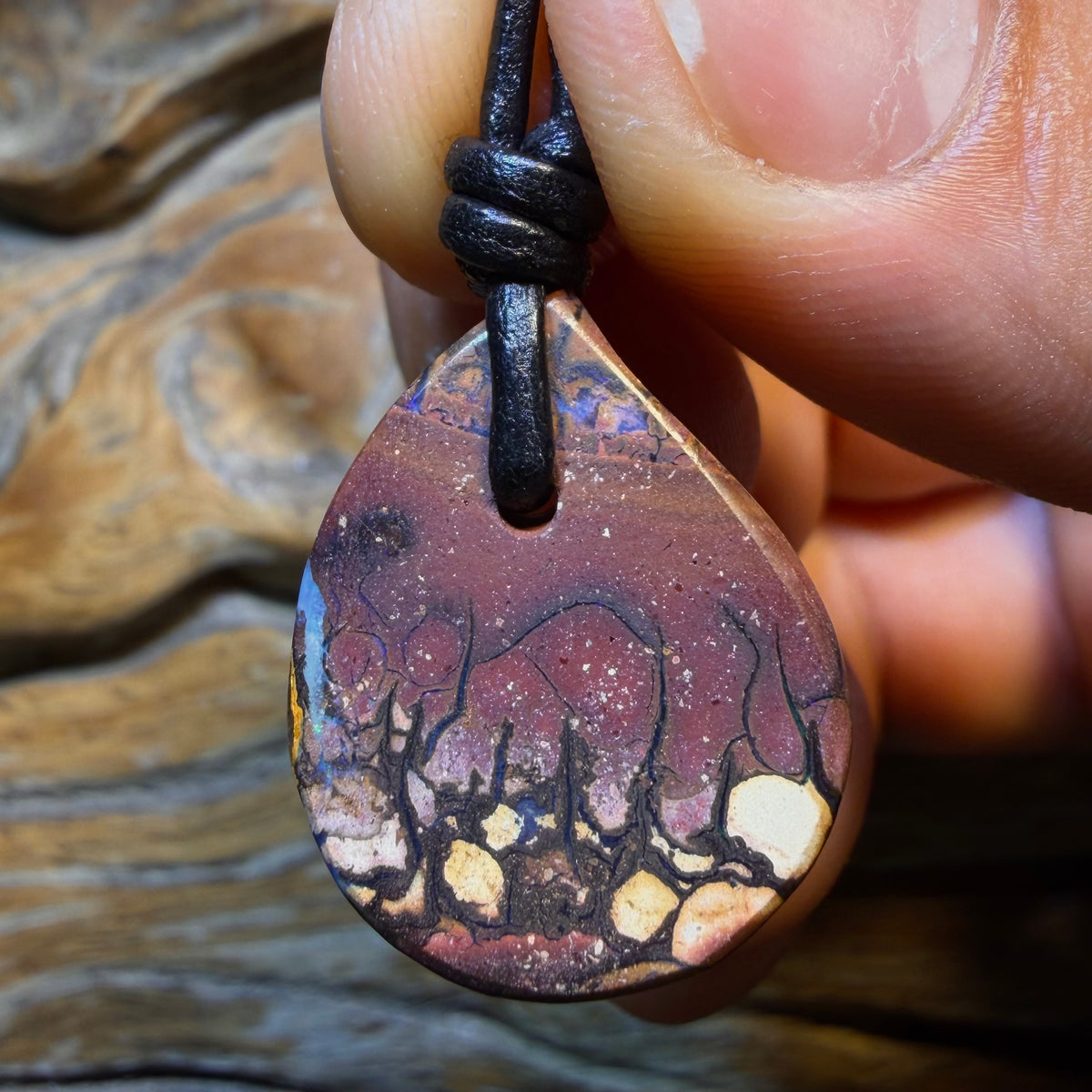WildCard! 24 x 20mm - Drilled Tribal Queensland Boulder Opal Necklace