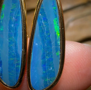 Sterling Silver Plated - Australian Boulder Opal Doublet Drop Stud Earrings. Bargain Line