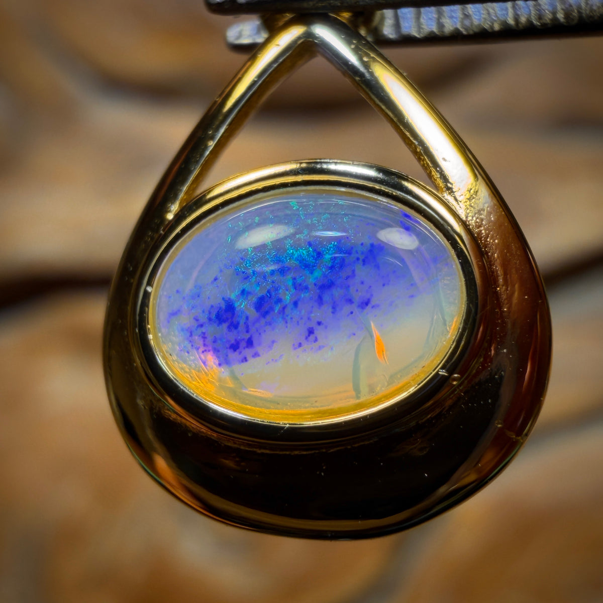 Sterling Silver Gold Plated - Solid South Australian Crystal Opal Pendant