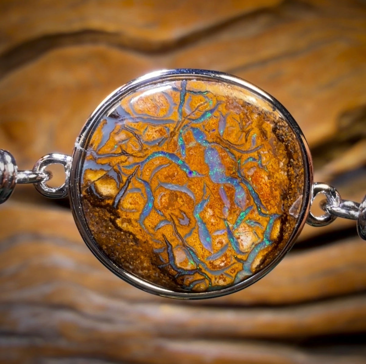 Sterling Silver - Solid Australian Boulder Opal Bracelet