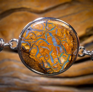 Sterling Silver - Solid Australian Boulder Opal Bracelet