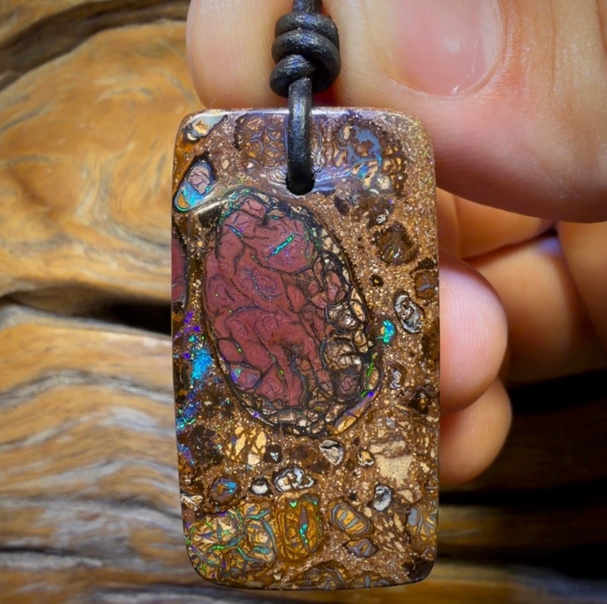 Half Price Card! 40 x 22mm - Drilled Tribal Queensland Boulder Opal Necklace