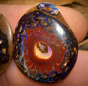 38.7cts - Tribal Queensland Boulder Opal Pair. Partial Crystal Centre