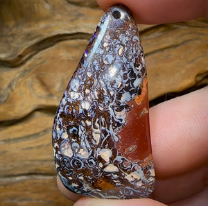 49 x 25mm - Drilled Australian Boulder Opal. Black TRIBAL PATTERN