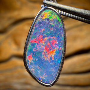 Sterling Silver - TOP TOP RED FIRE Queensland Boulder Opal Doublet Pendant