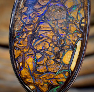 Sterling Silver - Solid Tribal Boulder Opal Pendant UNISEX