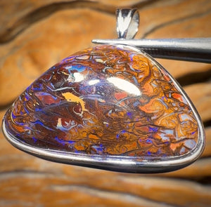 Sterling Silver - Solid Tribal Boulder Opal Pendant UNISEX