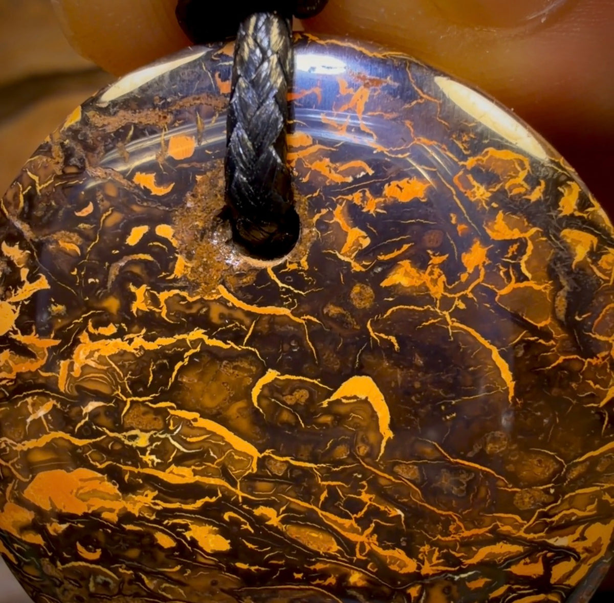 33 x 31mm - Drilled Boulder Opal Pendant w/ Eco Friendly Vegan Cord