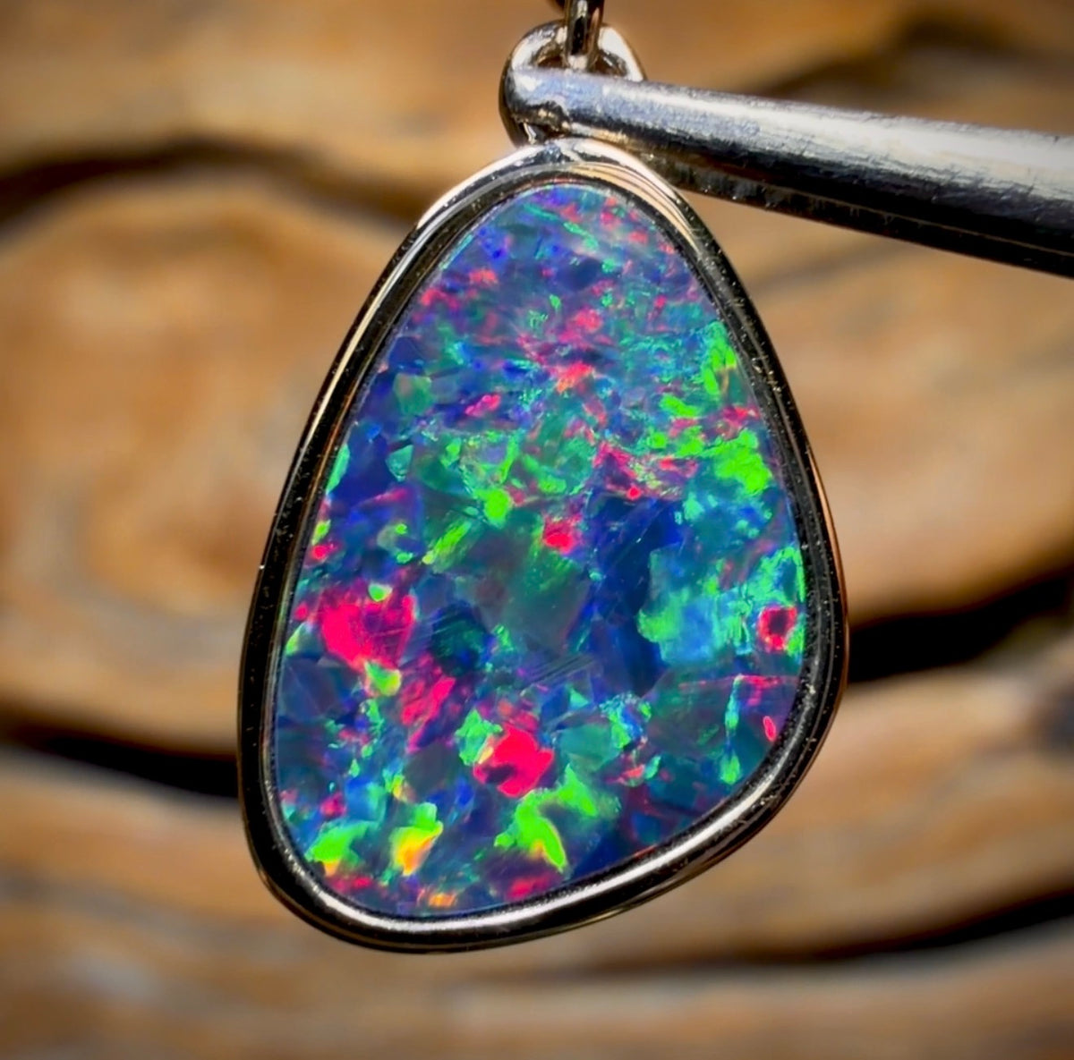 14k Gold - Queensland Boulder Opal Doublet Pendant Top Red Multi Fire New 2026 Diamonds