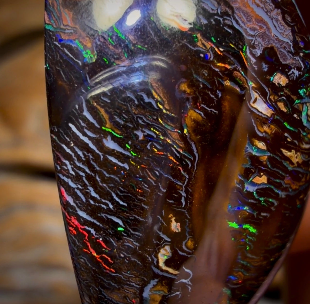 77.5cts - Wow Electric Tribal Australian Boulder Opal from Koroit Eye Kernal Reverse