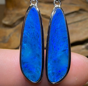 Sterling Silver - Classic Australian Boulder Opal Doublet Earrings - Opal Whisperers