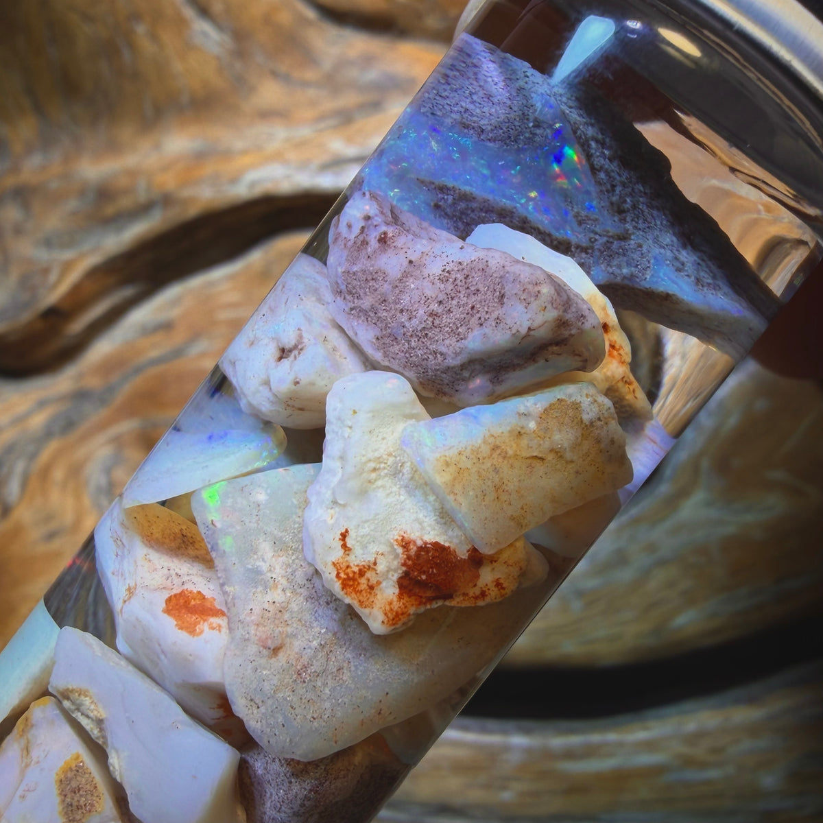 Wild Card!  110.8cts - Vial of Shell Fossil Opal from South Australia