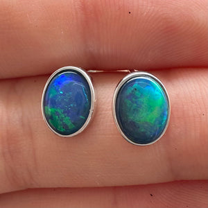 9k White Gold Doublet Opal Earrings - Hand Made - Opal Whisperers