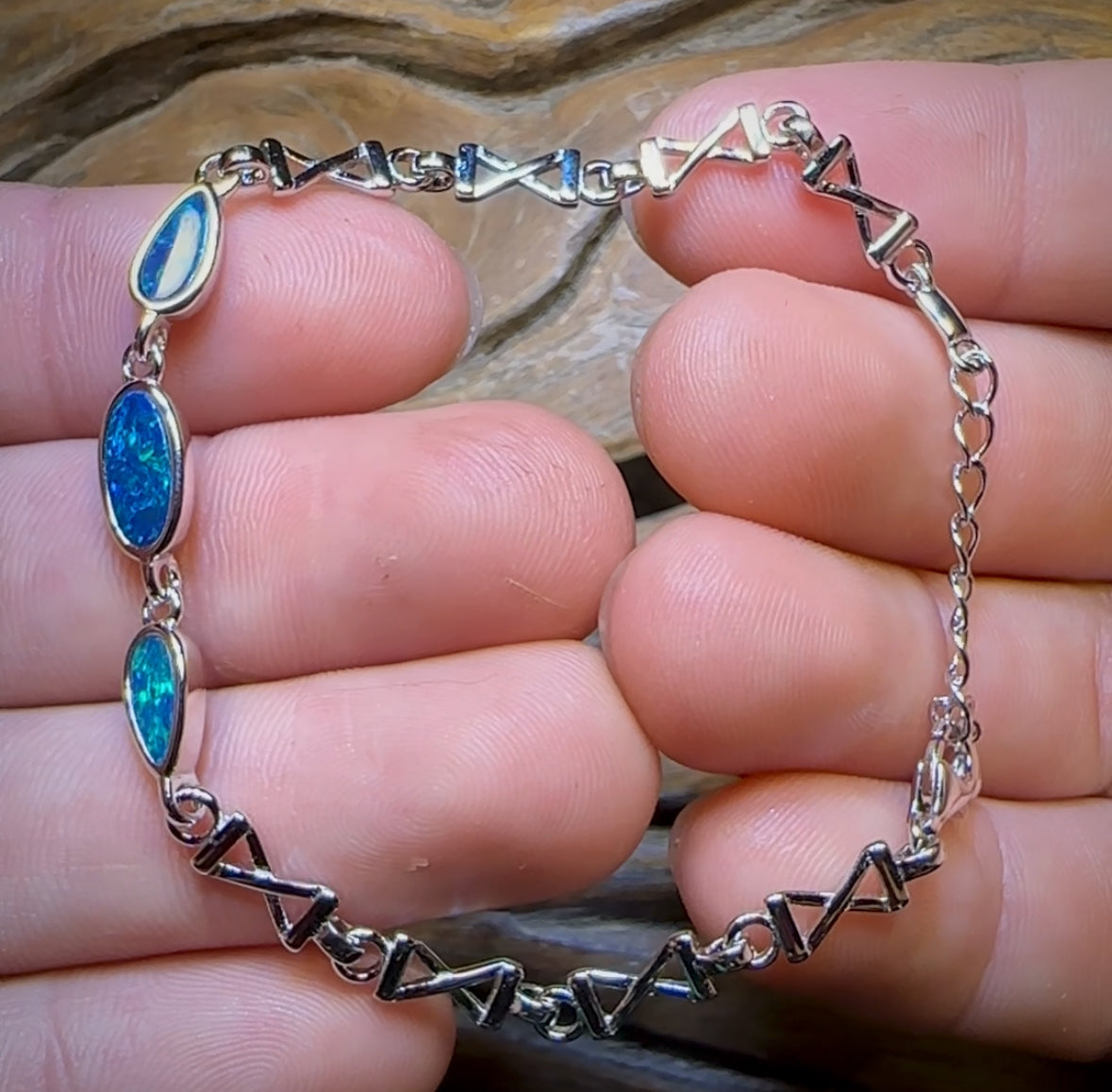 Sterling Silver - Australian Boulder Doublet Opal Bracelet