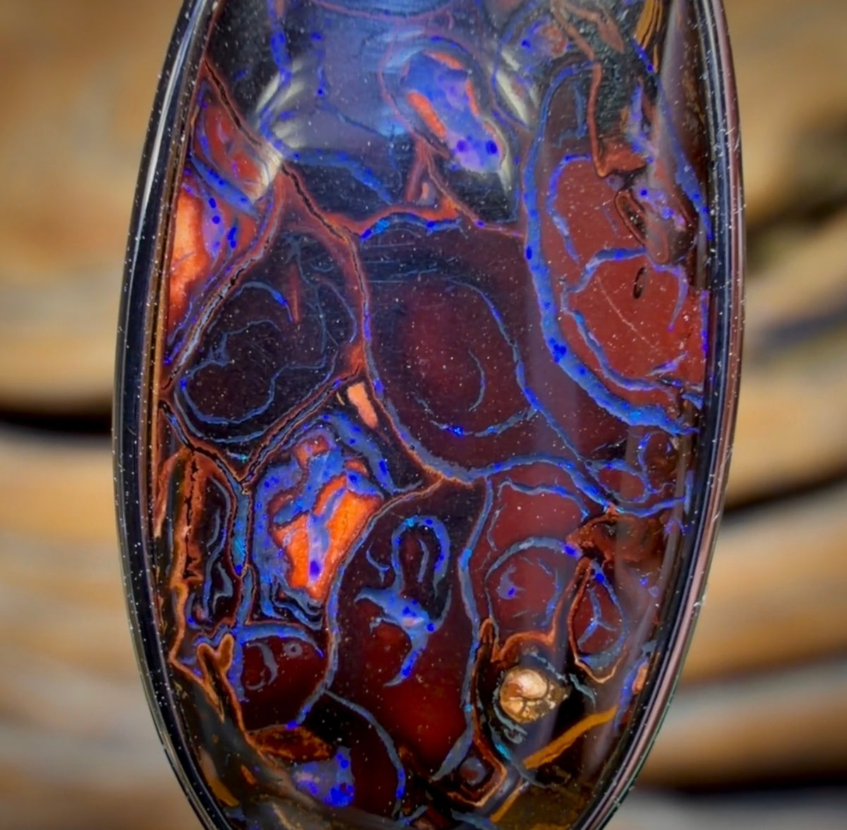 Sterling Silver - Solid Tribal Boulder Opal Pendant UNISEX