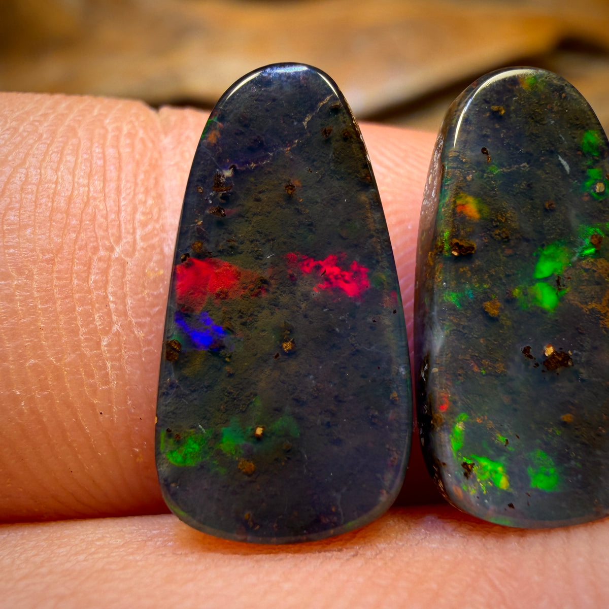 7.7cts - Super Rare Red on Black Top Australian Boulder Seam Opal and a Pair!!