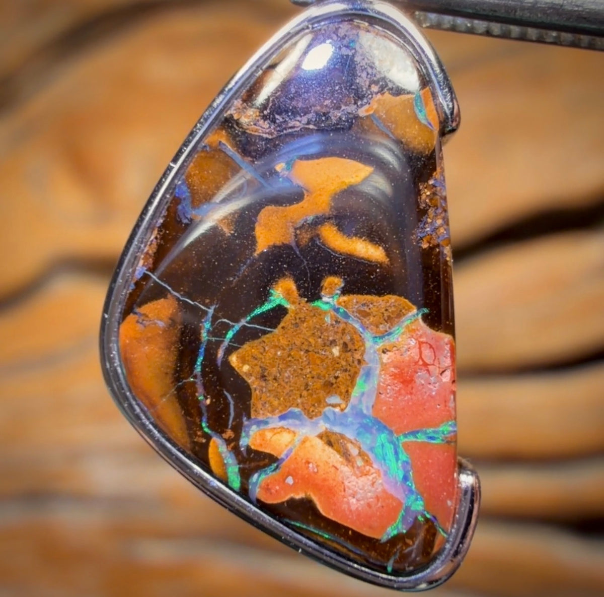 Sterling Silver - Solid Tribal Boulder Opal Pendant UNISEX