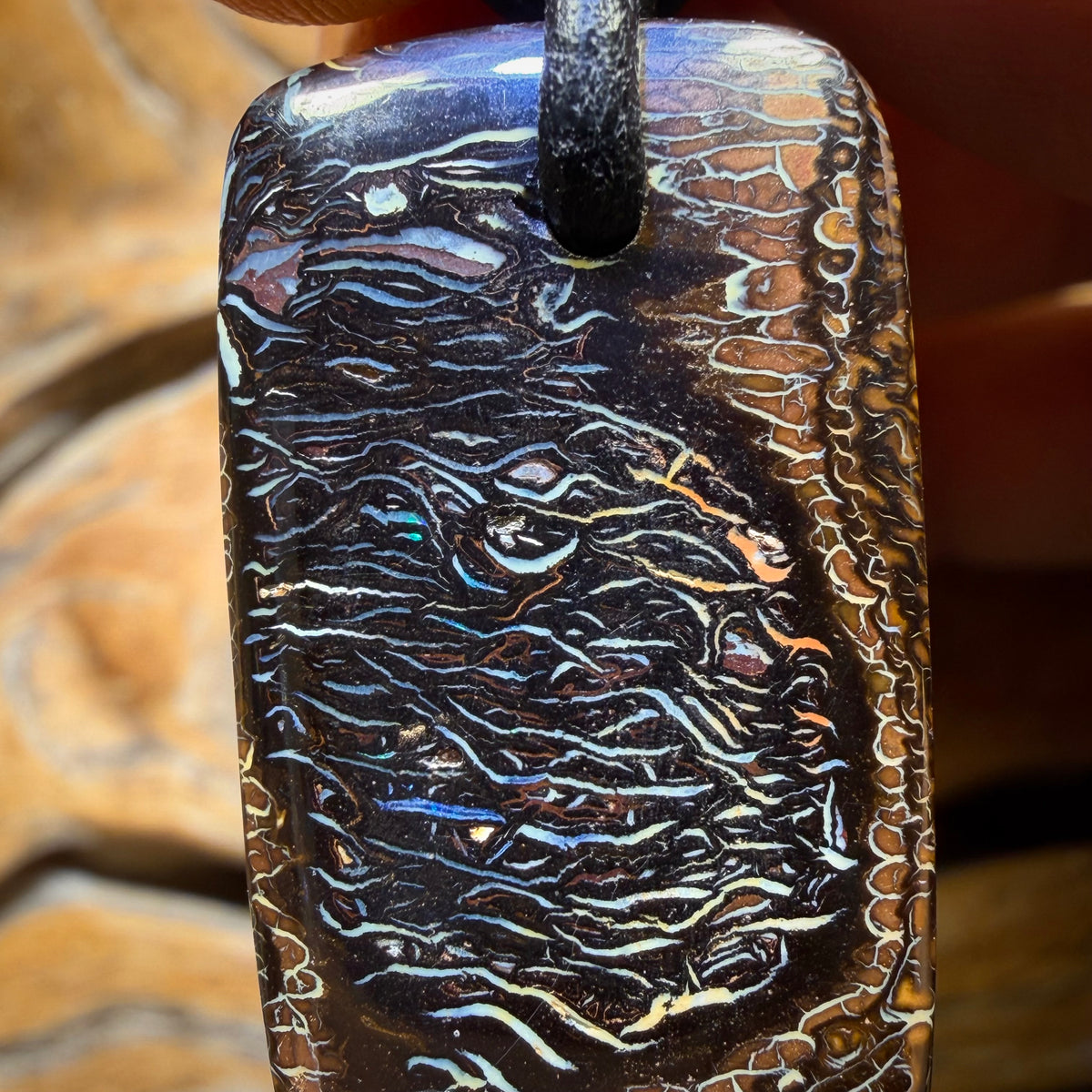 Dad Awesome Black Tribal 32 x 18mm - Drilled Tribal Queensland Boulder Opal Necklace