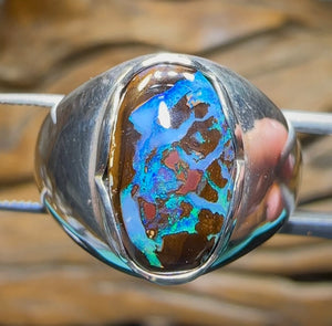 Silver Solid Tribal Queensland Boulder Australian Opal Ring - Opal Whisperers