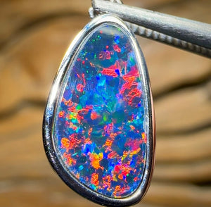 14k White Gold - Queensland Boulder Doublet Opal Pendant Best Deep Red - Opal Whisperers