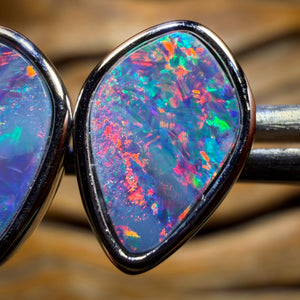 Half Price Card! Sterling Silver - Australian Boulder Opal Doublet Stud Earrings