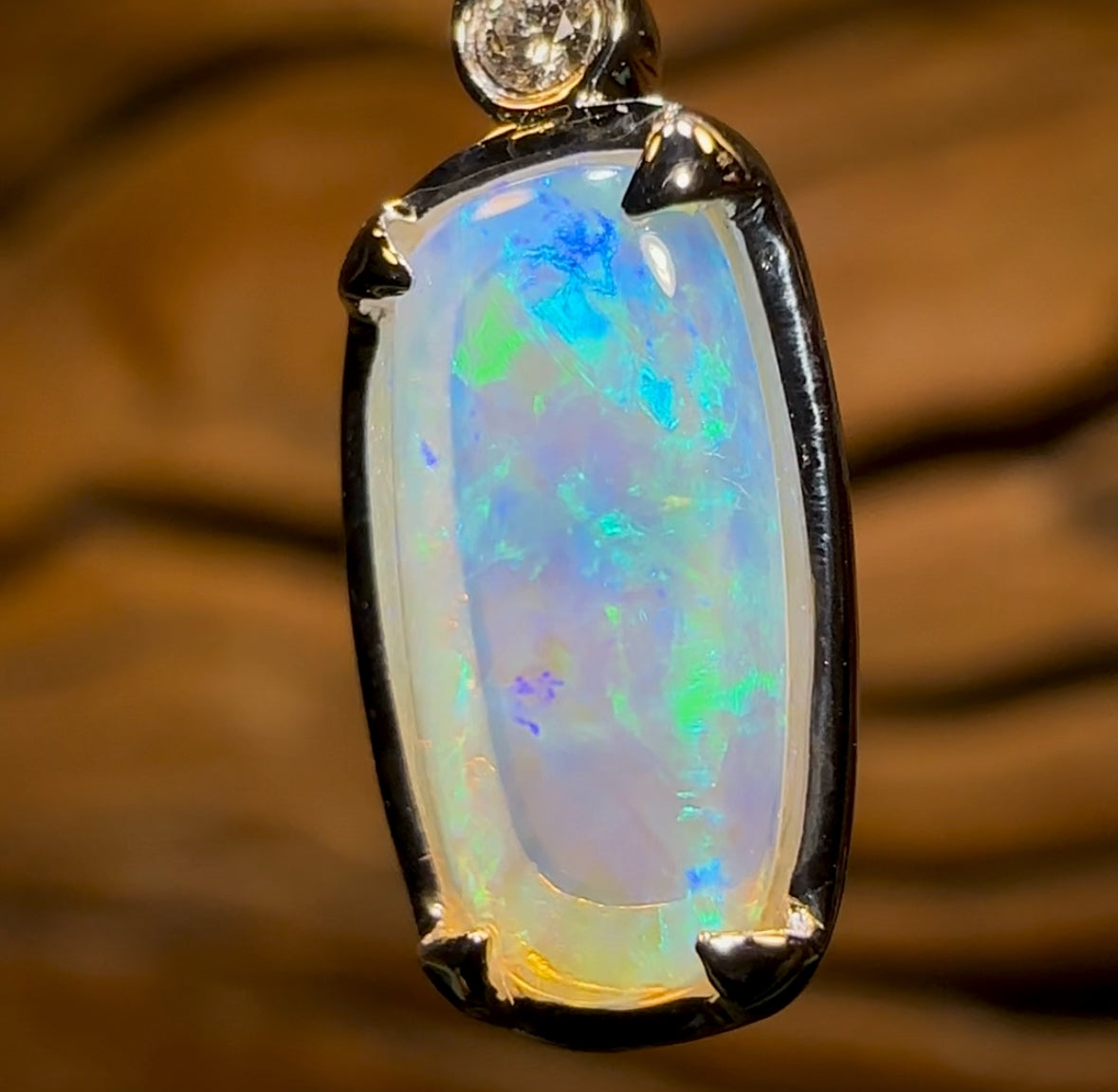 14k White Gold - Solid South Australian Crystal Opal Pendant