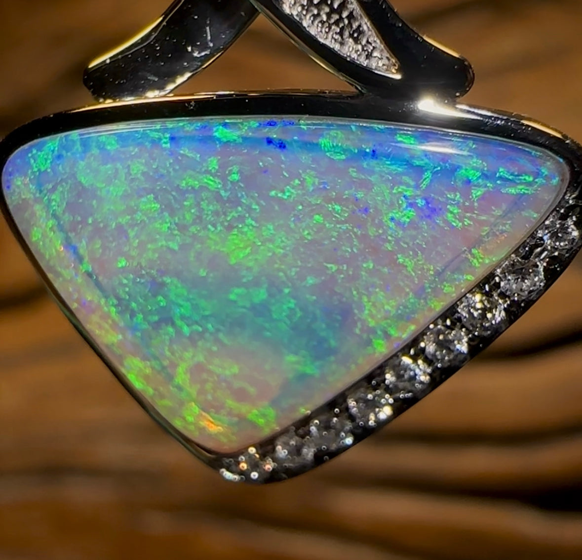 “The Best” 14k White Gold - Solid South Australian Crystal Opal Pendant - Opal Whisperers