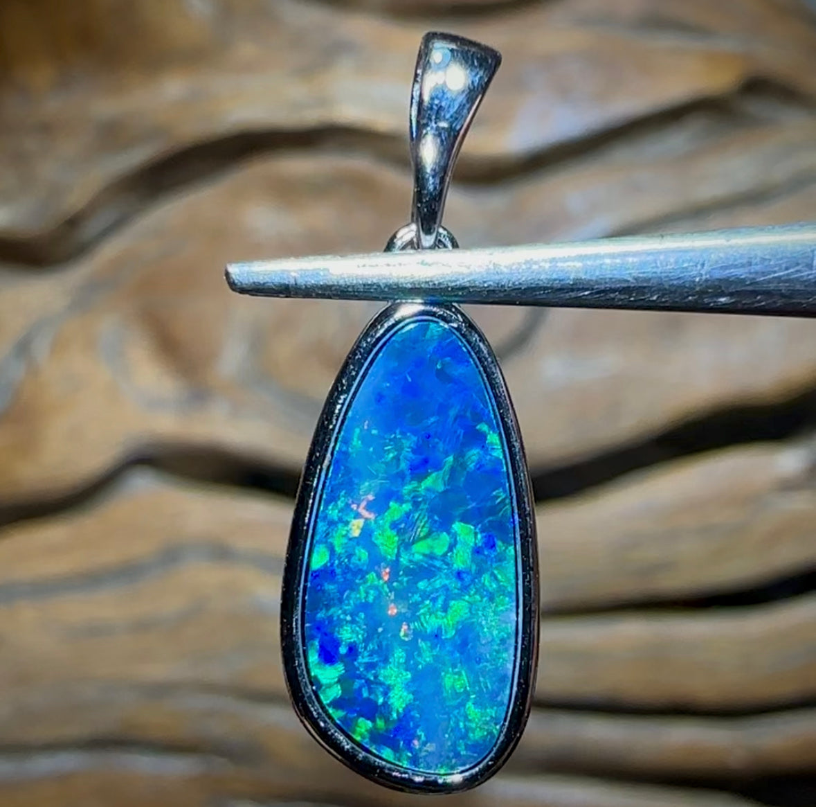 Sterling Silver - Large Queensland Boulder Opal Doublet Pendant Best Blue Green - Opal Whisperers