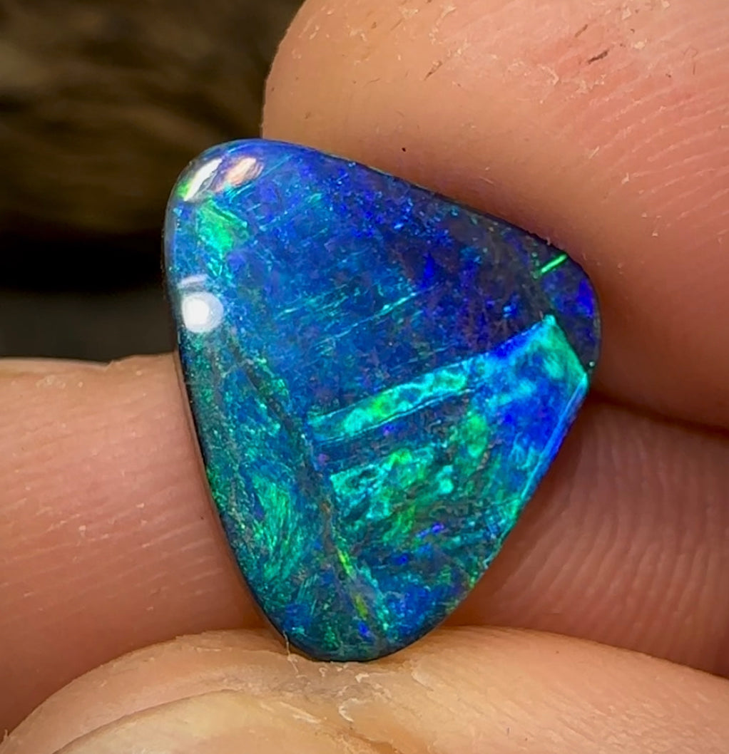 6.4cts - Solid Boulder Black Opal electric green blue | Opalwhisperers